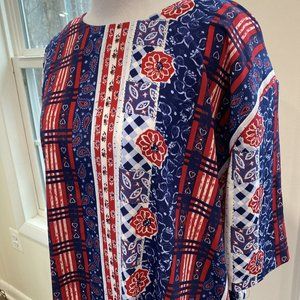3XL womens blouse patriotic paisley short sleeve shirt Graver Studio Red Blue